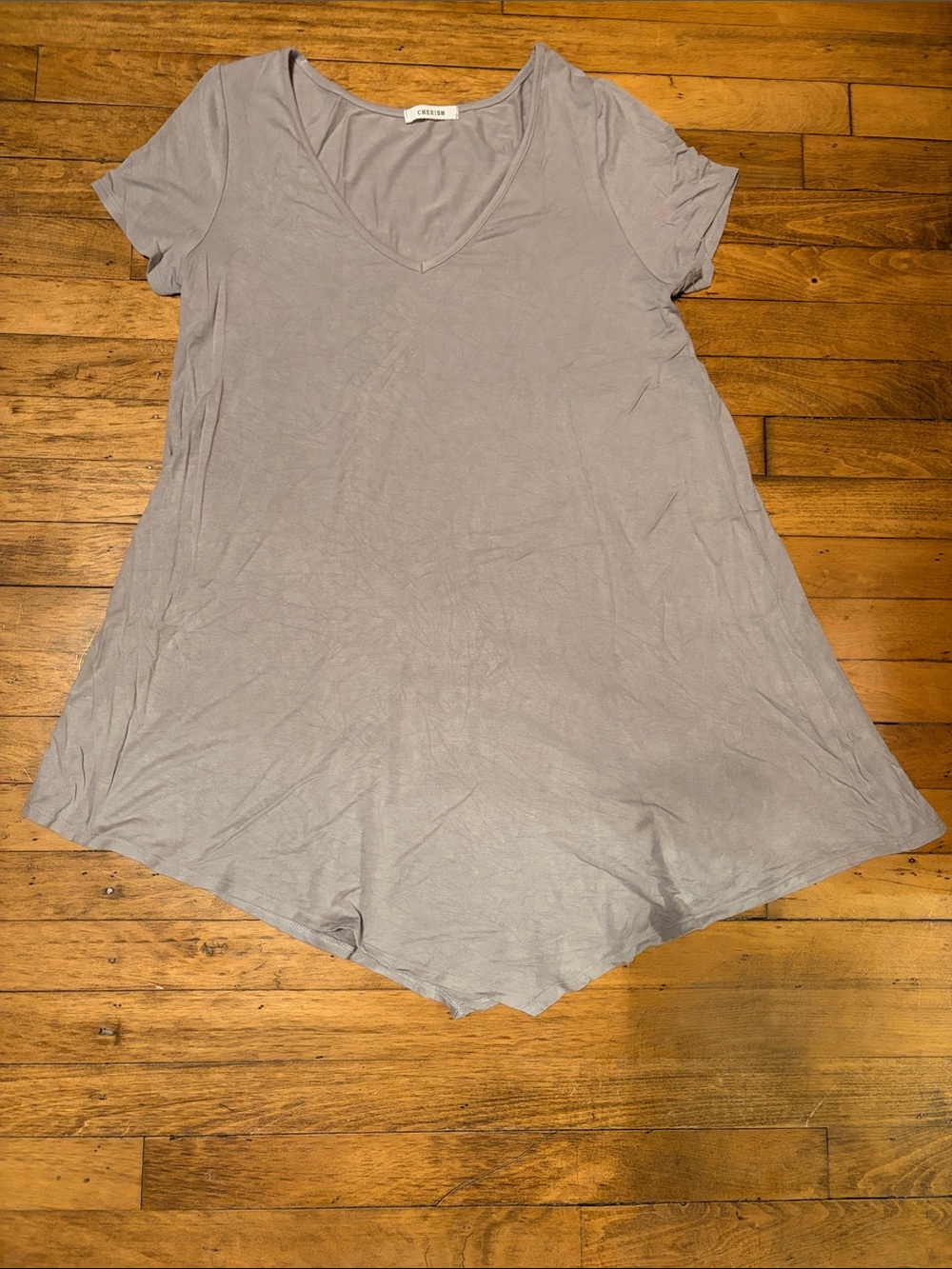 Cherish  V-Neck Flow Tunic Dress - Light Grey